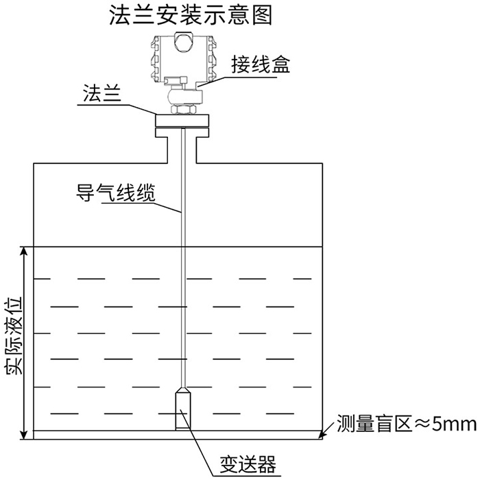 缆式投入式液位计法兰安装示意图