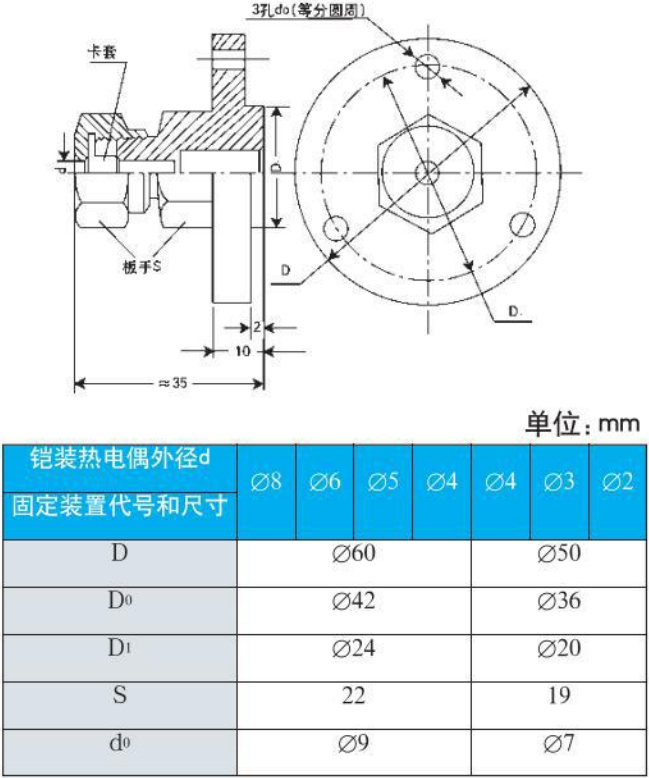 s型热电偶法兰安装尺寸图